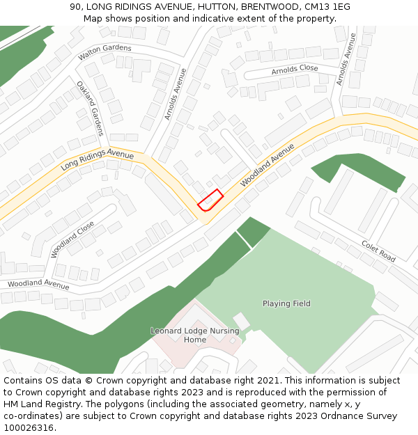 90, LONG RIDINGS AVENUE, HUTTON, BRENTWOOD, CM13 1EG: Location map and indicative extent of plot