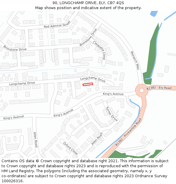 90, LONGCHAMP DRIVE, ELY, CB7 4QS: Location map and indicative extent of plot