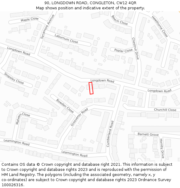 90, LONGDOWN ROAD, CONGLETON, CW12 4QR: Location map and indicative extent of plot