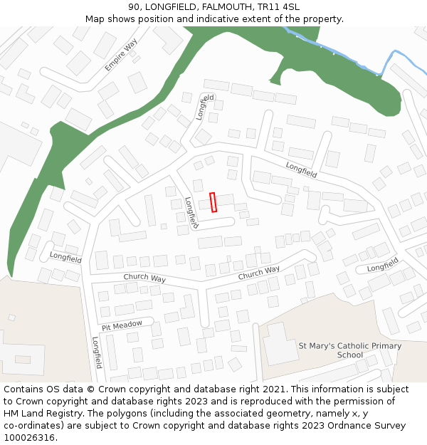 90, LONGFIELD, FALMOUTH, TR11 4SL: Location map and indicative extent of plot