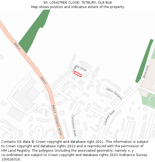 90, LONGTREE CLOSE, TETBURY, GL8 8LW: Location map and indicative extent of plot