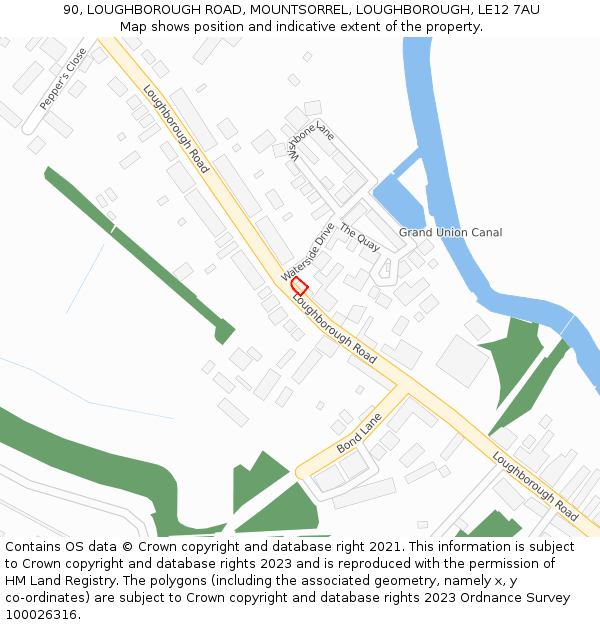 90, LOUGHBOROUGH ROAD, MOUNTSORREL, LOUGHBOROUGH, LE12 7AU: Location map and indicative extent of plot
