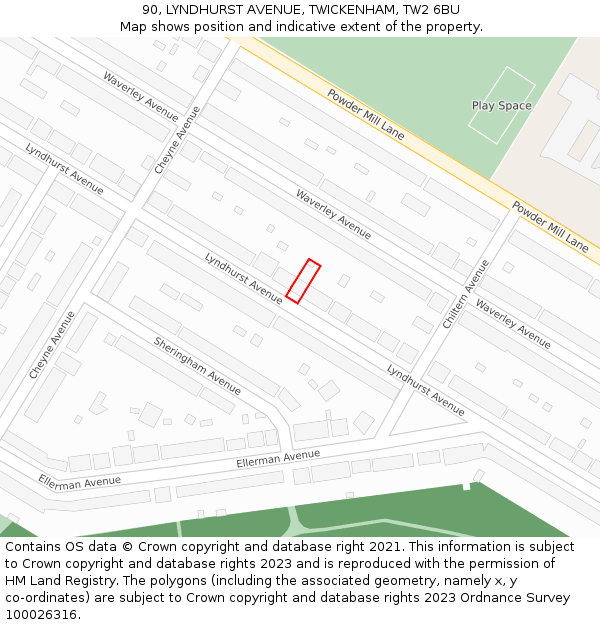 90, LYNDHURST AVENUE, TWICKENHAM, TW2 6BU: Location map and indicative extent of plot