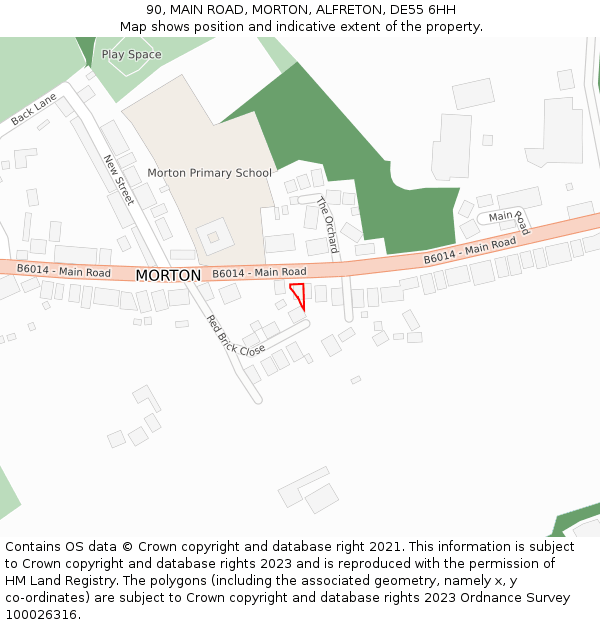 90, MAIN ROAD, MORTON, ALFRETON, DE55 6HH: Location map and indicative extent of plot