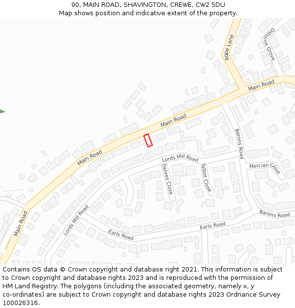 90, MAIN ROAD, SHAVINGTON, CREWE, CW2 5DU: Location map and indicative extent of plot