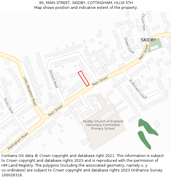 90, MAIN STREET, SKIDBY, COTTINGHAM, HU16 5TH: Location map and indicative extent of plot