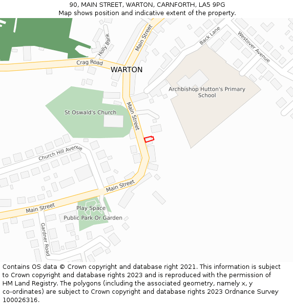 90, MAIN STREET, WARTON, CARNFORTH, LA5 9PG: Location map and indicative extent of plot