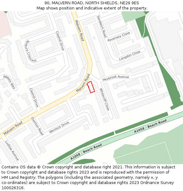 90, MALVERN ROAD, NORTH SHIELDS, NE29 9ES: Location map and indicative extent of plot