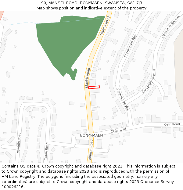 90, MANSEL ROAD, BONYMAEN, SWANSEA, SA1 7JR: Location map and indicative extent of plot