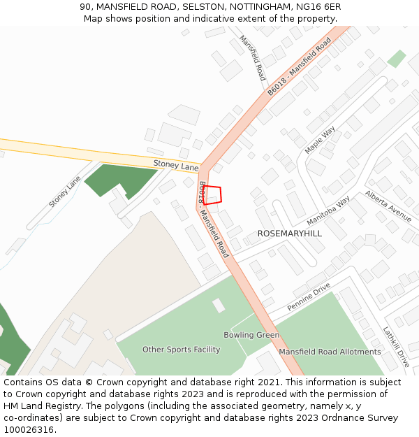 90, MANSFIELD ROAD, SELSTON, NOTTINGHAM, NG16 6ER: Location map and indicative extent of plot