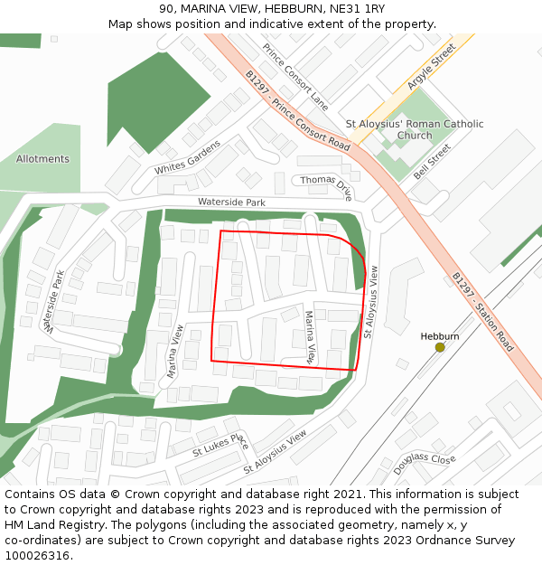 90, MARINA VIEW, HEBBURN, NE31 1RY: Location map and indicative extent of plot
