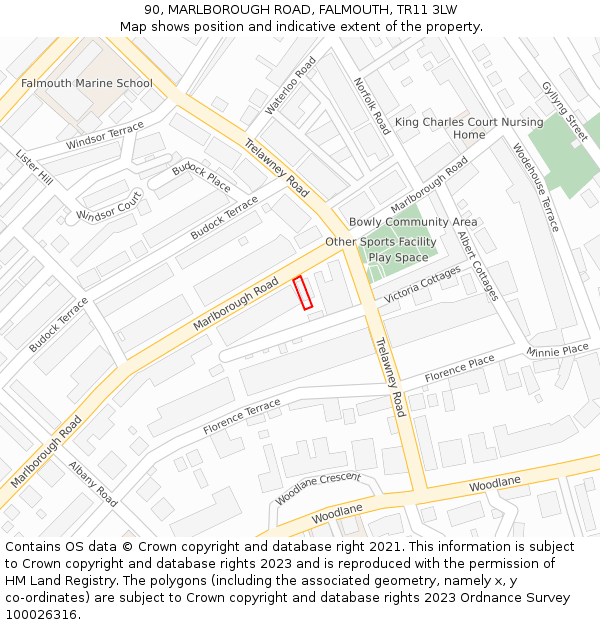 90, MARLBOROUGH ROAD, FALMOUTH, TR11 3LW: Location map and indicative extent of plot