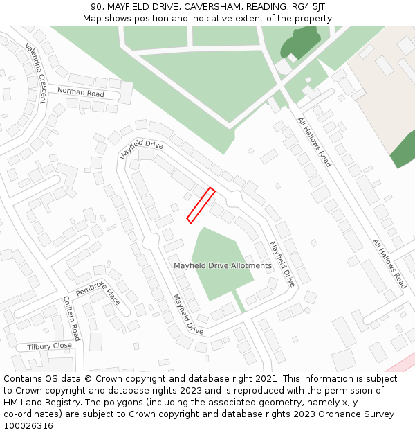 90, MAYFIELD DRIVE, CAVERSHAM, READING, RG4 5JT: Location map and indicative extent of plot