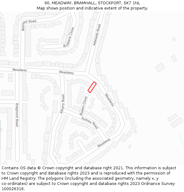 90, MEADWAY, BRAMHALL, STOCKPORT, SK7 1NL: Location map and indicative extent of plot