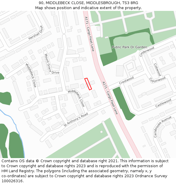 90, MIDDLEBECK CLOSE, MIDDLESBROUGH, TS3 8RG: Location map and indicative extent of plot