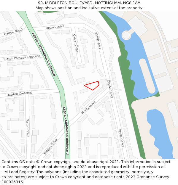 90, MIDDLETON BOULEVARD, NOTTINGHAM, NG8 1AA: Location map and indicative extent of plot