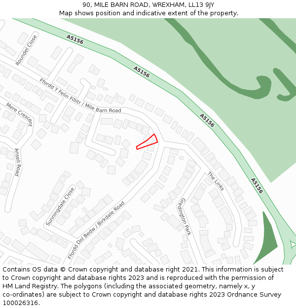 90, MILE BARN ROAD, WREXHAM, LL13 9JY: Location map and indicative extent of plot