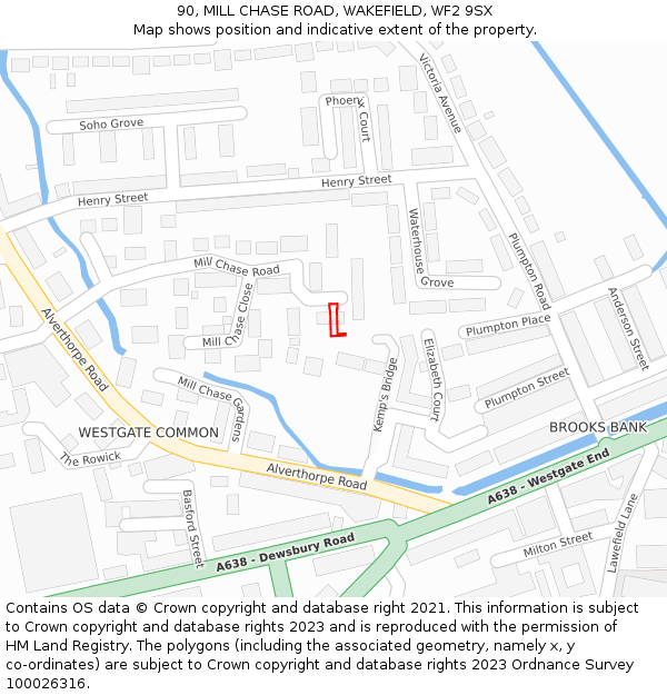 90, MILL CHASE ROAD, WAKEFIELD, WF2 9SX: Location map and indicative extent of plot