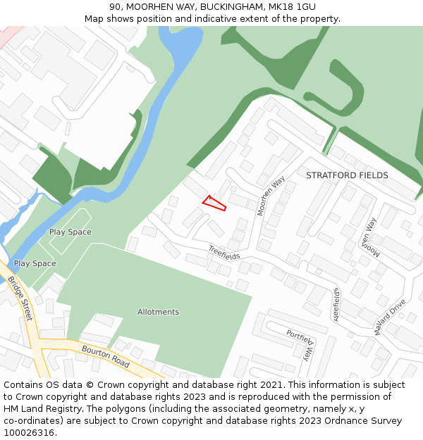 90, MOORHEN WAY, BUCKINGHAM, MK18 1GU: Location map and indicative extent of plot