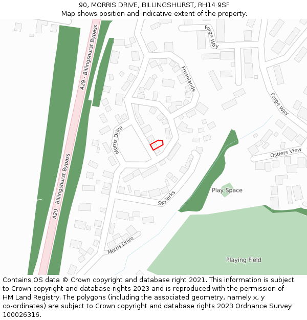 90, MORRIS DRIVE, BILLINGSHURST, RH14 9SF: Location map and indicative extent of plot