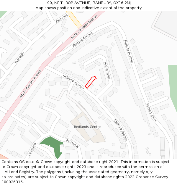 90, NEITHROP AVENUE, BANBURY, OX16 2NJ: Location map and indicative extent of plot