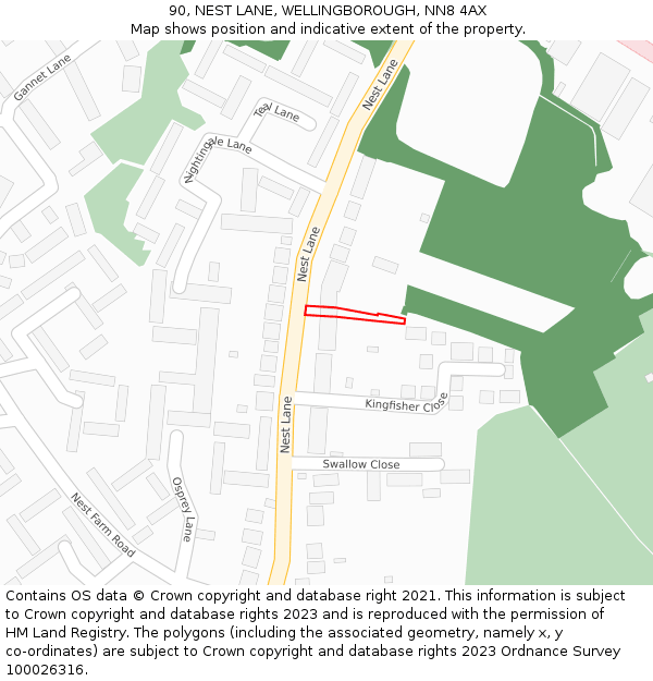 90, NEST LANE, WELLINGBOROUGH, NN8 4AX: Location map and indicative extent of plot