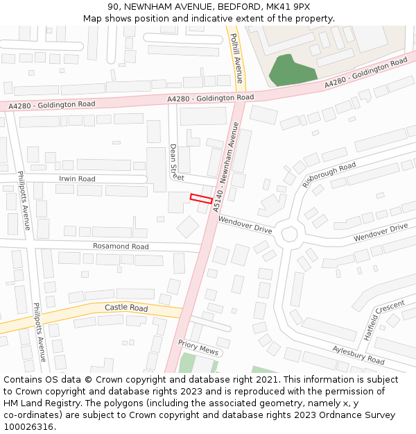 90, NEWNHAM AVENUE, BEDFORD, MK41 9PX: Location map and indicative extent of plot