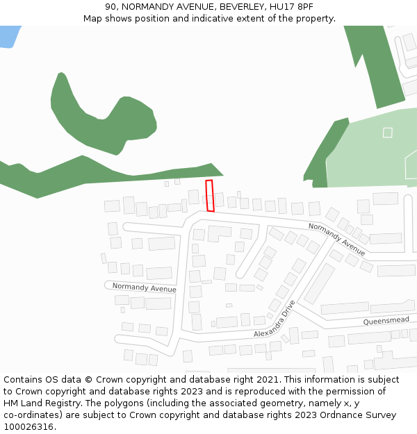 90, NORMANDY AVENUE, BEVERLEY, HU17 8PF: Location map and indicative extent of plot