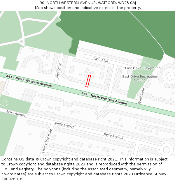 90, NORTH WESTERN AVENUE, WATFORD, WD25 0AJ: Location map and indicative extent of plot