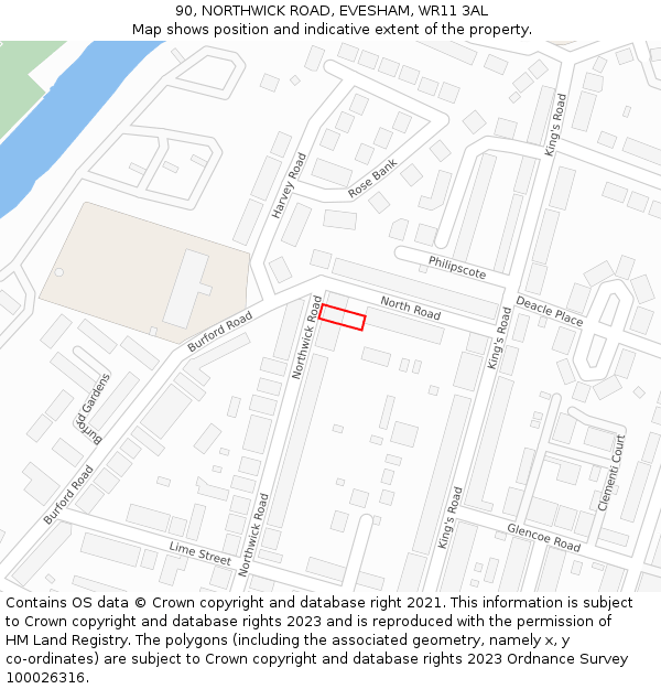 90, NORTHWICK ROAD, EVESHAM, WR11 3AL: Location map and indicative extent of plot