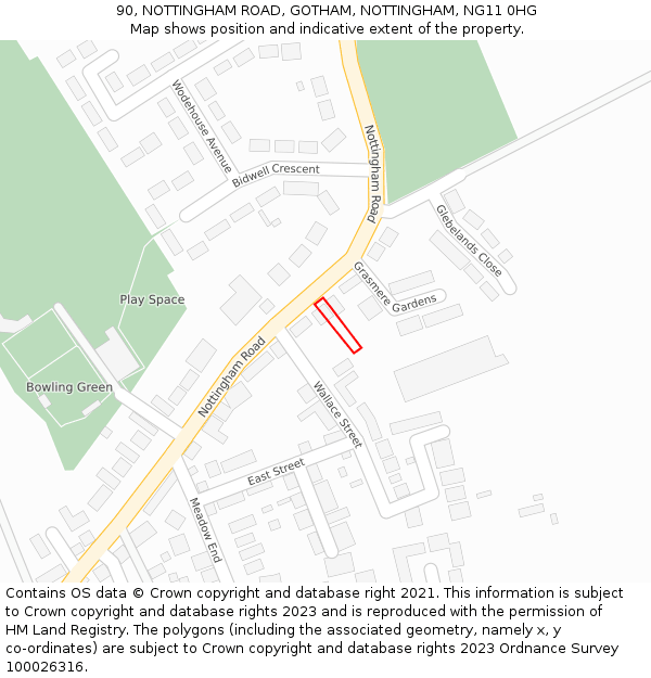 90, NOTTINGHAM ROAD, GOTHAM, NOTTINGHAM, NG11 0HG: Location map and indicative extent of plot