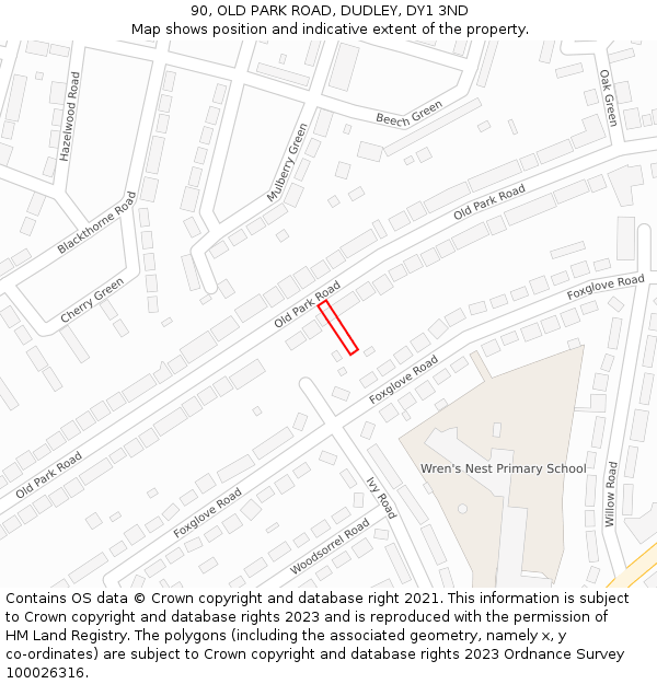 90, OLD PARK ROAD, DUDLEY, DY1 3ND: Location map and indicative extent of plot