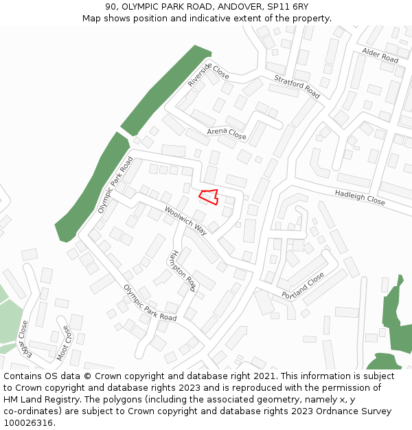 90, OLYMPIC PARK ROAD, ANDOVER, SP11 6RY: Location map and indicative extent of plot