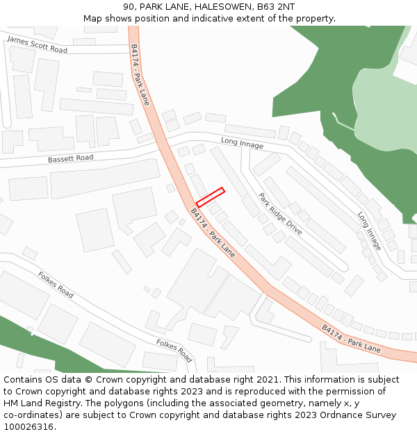 90, PARK LANE, HALESOWEN, B63 2NT: Location map and indicative extent of plot