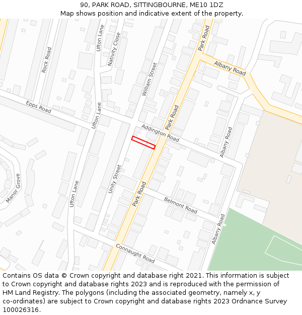 90, PARK ROAD, SITTINGBOURNE, ME10 1DZ: Location map and indicative extent of plot