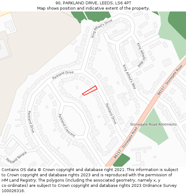 90, PARKLAND DRIVE, LEEDS, LS6 4PT: Location map and indicative extent of plot