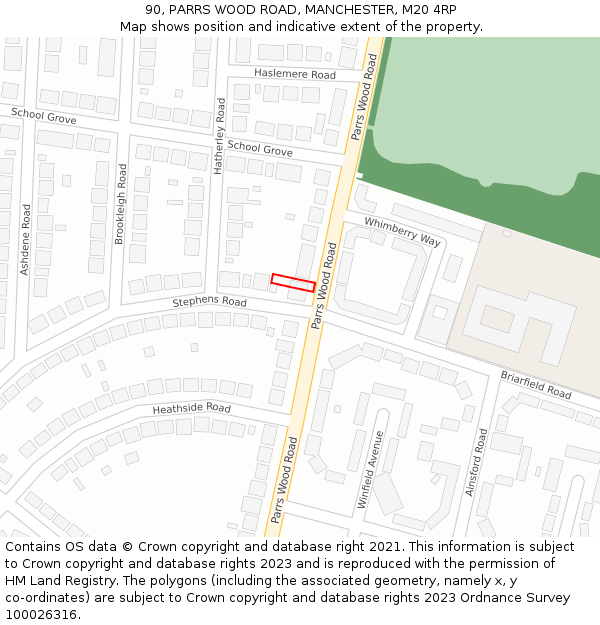 90, PARRS WOOD ROAD, MANCHESTER, M20 4RP: Location map and indicative extent of plot