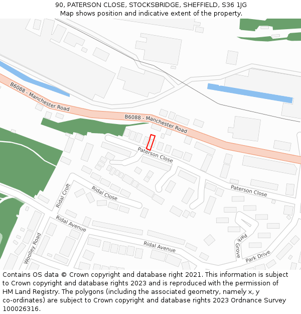 90, PATERSON CLOSE, STOCKSBRIDGE, SHEFFIELD, S36 1JG: Location map and indicative extent of plot