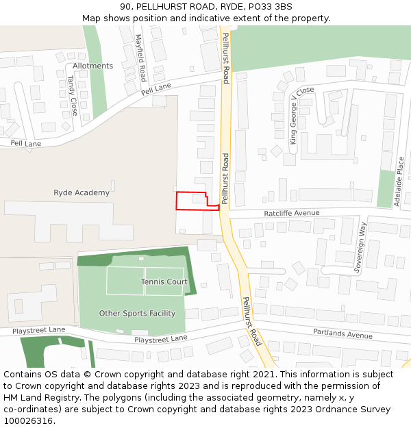 90, PELLHURST ROAD, RYDE, PO33 3BS: Location map and indicative extent of plot