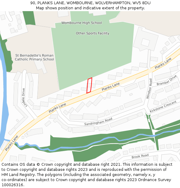 90, PLANKS LANE, WOMBOURNE, WOLVERHAMPTON, WV5 8DU: Location map and indicative extent of plot