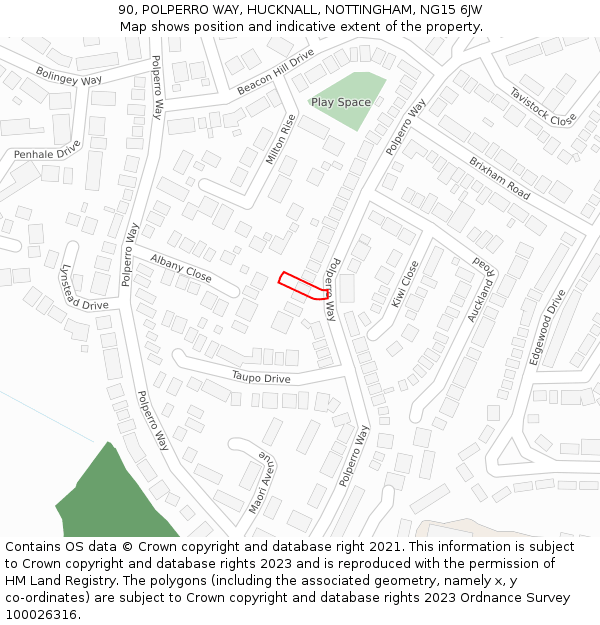 90, POLPERRO WAY, HUCKNALL, NOTTINGHAM, NG15 6JW: Location map and indicative extent of plot