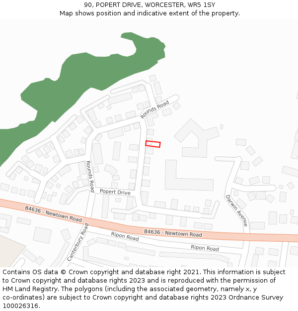 90, POPERT DRIVE, WORCESTER, WR5 1SY: Location map and indicative extent of plot