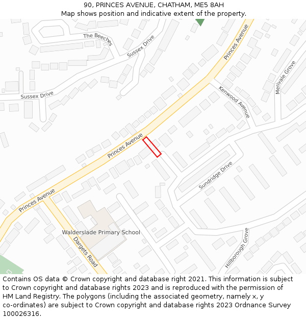 90, PRINCES AVENUE, CHATHAM, ME5 8AH: Location map and indicative extent of plot