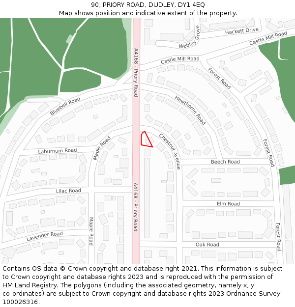 90, PRIORY ROAD, DUDLEY, DY1 4EQ: Location map and indicative extent of plot