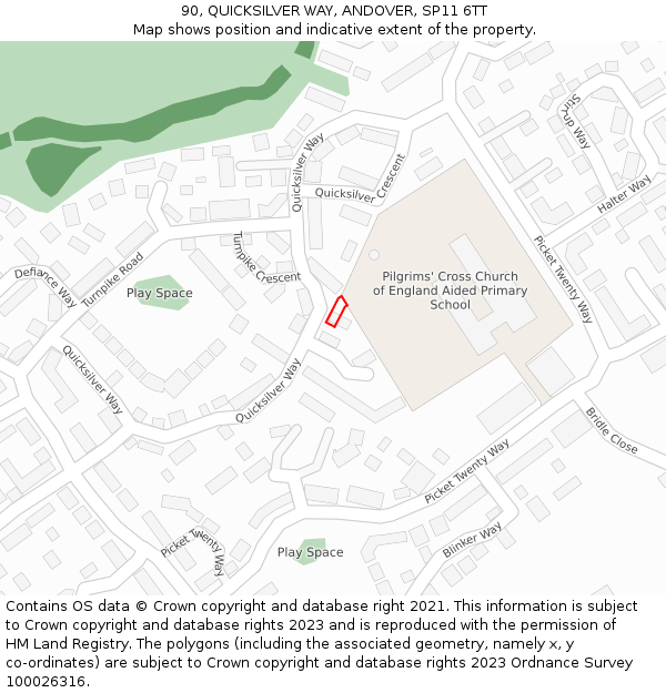 90, QUICKSILVER WAY, ANDOVER, SP11 6TT: Location map and indicative extent of plot