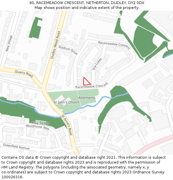 90, RACEMEADOW CRESCENT, NETHERTON, DUDLEY, DY2 0DX: Location map and indicative extent of plot