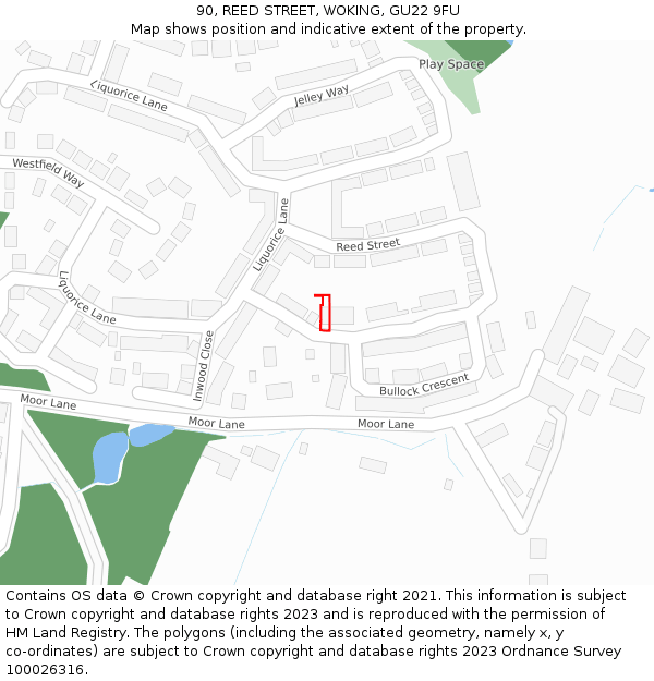 90, REED STREET, WOKING, GU22 9FU: Location map and indicative extent of plot