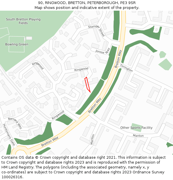 90, RINGWOOD, BRETTON, PETERBOROUGH, PE3 9SR: Location map and indicative extent of plot