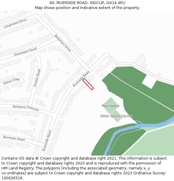 90, RIVERSIDE ROAD, SIDCUP, DA14 4PU: Location map and indicative extent of plot