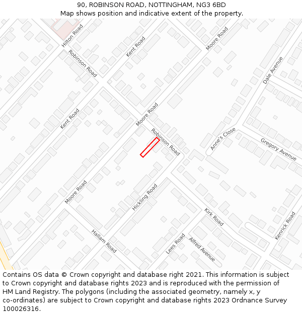 90, ROBINSON ROAD, NOTTINGHAM, NG3 6BD: Location map and indicative extent of plot